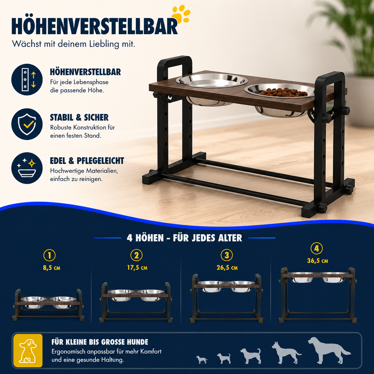 Höhenverstellbarer Hundenapf - wächst mit und schont Gelenke